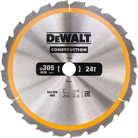 Dewalt Kreissägeblatt für Holz | Bau | ø 305mm Achsloch 30mm 24t - dt1958-qz