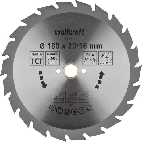 Wolfcraft - Kreissägeblatt 180x20mm - 22 Zähne - Sägeblatt für Kreissäge - Serie grün - 6372000