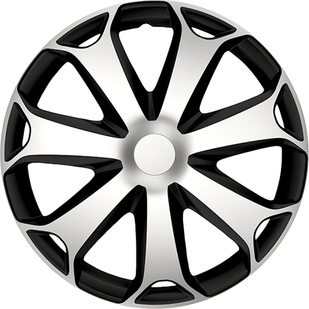 Carpoint wieldoppenset mega 15 inch zwart zilver 4 stuks
