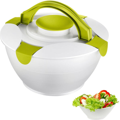Westmark Salatschüssel mit Griffen und Dressingbehälter, Fassungsvermögen: 6,5 l, Kunststoff, Praktika, transparent weiß grün, 2422227a