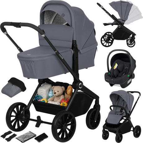 Lionelo Mika Plus - Kinderwagen 3in1 - XXL-Set - inkl. i-Size-Autositz – vielseitig und ganzjährig – große Räder – bis 22 kg – Einhandbedienung – für alle Geländearten – Zubehörset