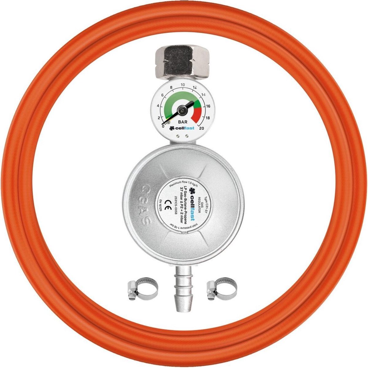 Cellfast 52-506 – Druckregler – Propan-Butan – 2 m – Sicherheitsventil