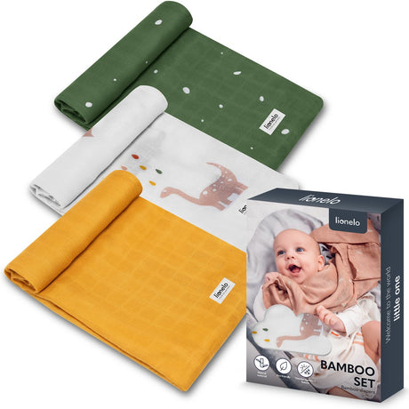 Lionelo Bambus-Set – Windeln aus 100 % Bambus-Baumwolle – 3-teiliges Set – 70 x 70 cm – hypoallergen – antibakteriell – thermoregulierend – atmungsaktiv weich – mehrfarbig – waschbar – ab der Geburt