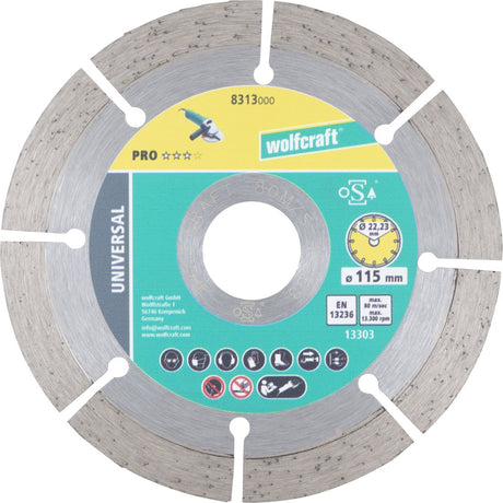 Wolfcraft - Diamanttrennscheibe ø 115 mm - Diamanttrennscheibe für Winkelschleifer - 8313000