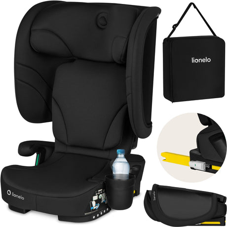 Lionelo Orin Autositz Isofix – klappbarer Autositz 100–150 cm (3,5–12 Jahre 15 bis 36 kg Gruppe 2 3) – 14-Positionen-Kopfstütze – 4-Positionen-Rückenlehne – leicht kompakt – inklusive Getränkehalter-Transporttasche – i-Size-Reise-Kindersitz