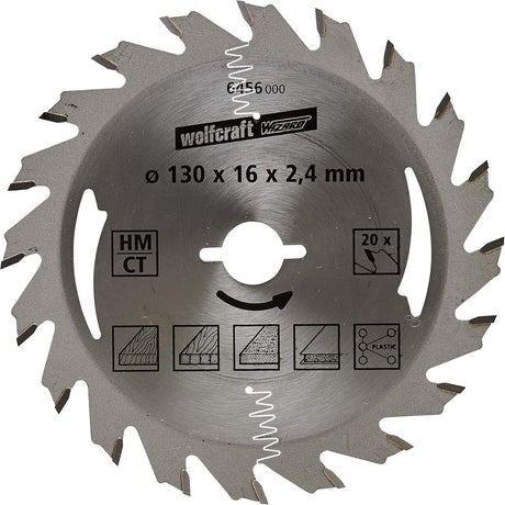 Wolfcraft - Kreissägeblatt 130x16mm - 20 Zähne - Sägeblatt für Kreissäge - Silberserie - 6456000