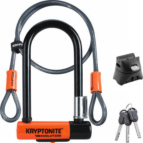 Kryptonite Evolution Mini-7 Bügelschloss mit Kabel – Fahrrad – Art-2-Schloss – Bügelschloss (Elektro-)Fahrrad – 17,8 x 8,3 cm – Kabel 120 cm lang – Orange Schwarz