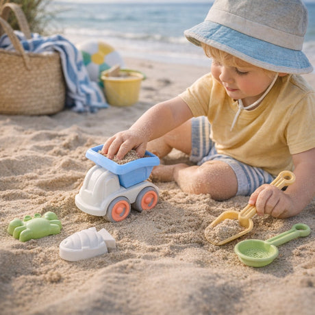 Eddy toys beach set strandtruck met zandvormen - 6-delig - inclusief truck, schepje, zeefje en zandvormpjes - buiten zandspeelgoed - kunststof - vanaf 3 jaar - meerkleurig