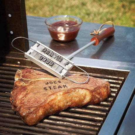 Mikamax bbq branding iron - personaliseer vlees met 55 letters, 2 regels en lange hendel