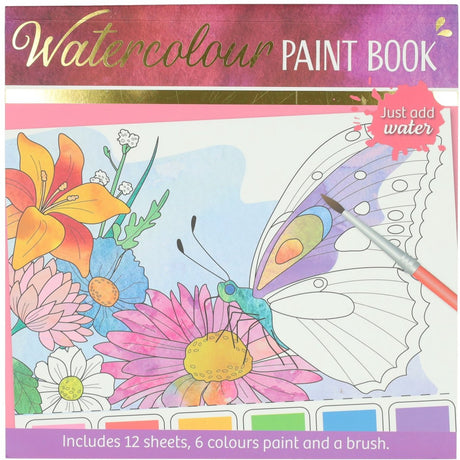 Wins Holland Aquarell-Malblock für Erwachsene – Schmetterlinge und Blumen – inklusive Pinsel und 6 Aquarellfarben