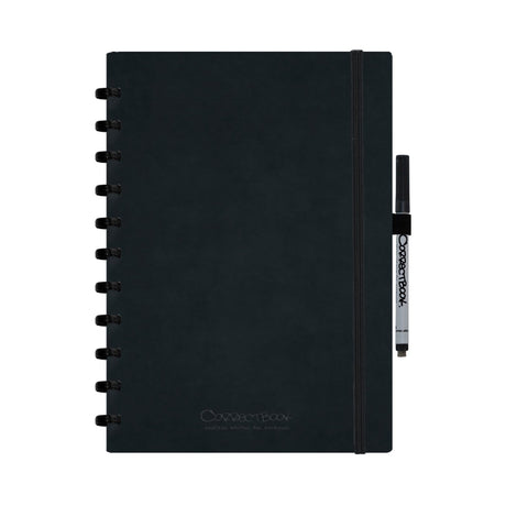 Correctbook A4 löschbares Notizbuch – tintenschwarzes Kunstleder-Hardcover – liniert – wiederverwendbares Notizbuch – inklusive Stiftwischtuch – kann mit zusätzlichen Seiten ergänzt werden