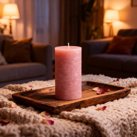 Arti casa rustikale Kerze – ø7 x h16 cm – rosa – Wachs-Stumpenkerze – geruchlos – lange Brenndauer – attraktive Dekoration für Zuhause und Inneneinrichtung – passend für jeden Raum