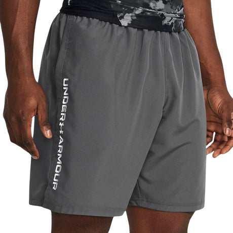 Under Armour UA Tech Woven Wordmark kurze Herren-Sporthose – Grau – Weiß