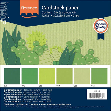Florence vaessen creative cardstock, stevig kaartpapier 216g - groen, 24 stuks. 30,5 x 30,5 cm