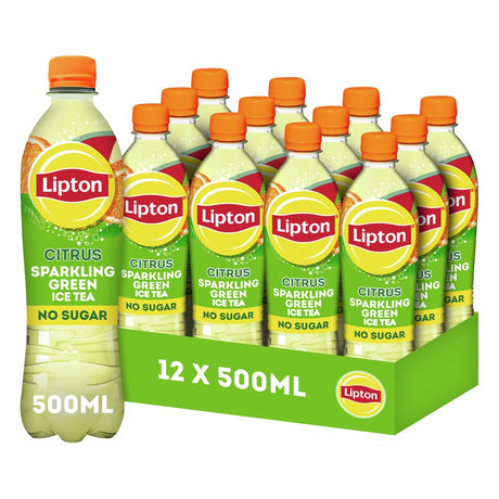 Lipton Eistee funkelnde grüne Flasche – Zitrusfrüchte – ohne Zucker – 12 x 500 ml – Vorteilspackung