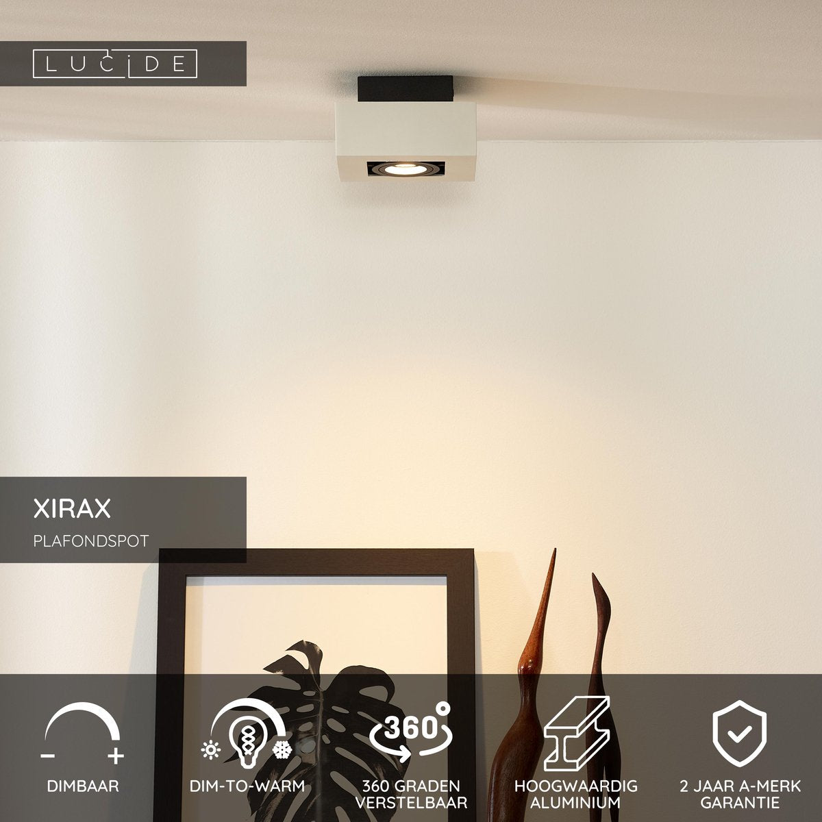 Lucide Xirax – Deckenstrahler (Deckenleuchte) – LED dimmbar bis warm – GU10 (MR16) – 1 x 5 W, 2200 K, 3000 K, Weiß