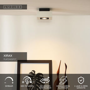 Lucide Xirax – Deckenstrahler (Deckenleuchte) – LED dimmbar bis warm – GU10 (MR16) – 1 x 5 W, 2200 K, 3000 K, Weiß