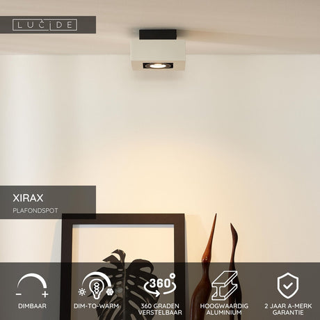 Lucide xirax - plafondspot (plafondlamp) - led dim to warm - gu10 (mr16) - 1x5w 2200k 3000k - wit