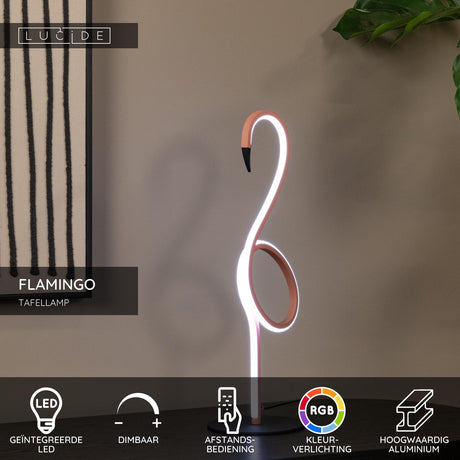 Lucide flamingo - tafellamp - led dimbaar - rgb - roze