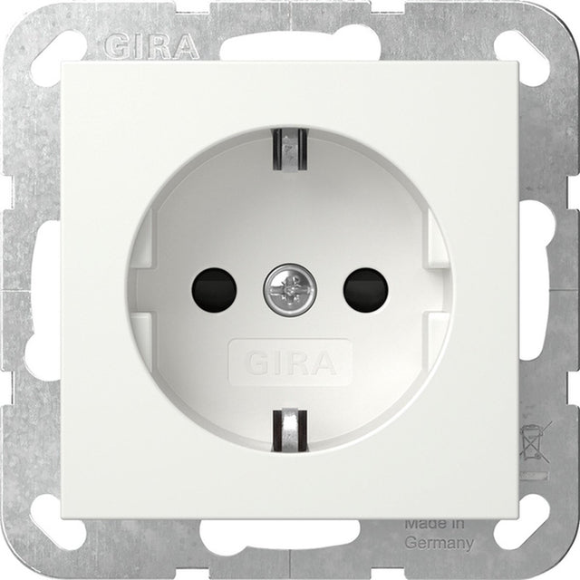 Gira systeem 55 wandcontactdoos met randaarde kinderveilig 1v zuiver wit mat 475527