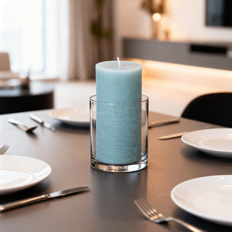 Arti casa rustieke kaars - bolkaars lichtgroen - langdurige brandtijd - trendy rustieke look - sfeervolle decoratie voor in huis - geschikt voor woonkamer of tafel - ø7 x h13 cm