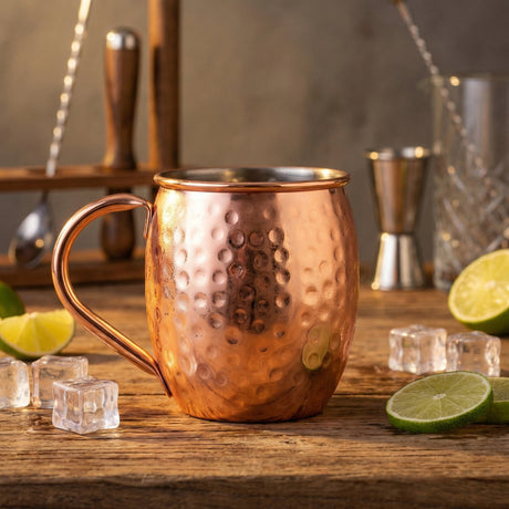 Alpina Moscow Mule Becher – Cocktailbecher aus Edelstahl mit gehämmertem Design – Fassungsvermögen 500 ml – Maße ø8,7 x H10 cm – Farbe Gold – trendig für Cocktails, Partys und den Heimgebrauch