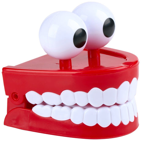 Eddy toys grappige wind-up klappertanden met ogen - opwindbaar speelgoed gadget - leuk en compact uitdeelcadeautje voor jong en oud - afmetingen 6,4x7,5x6,8 cm - kleur rood wit