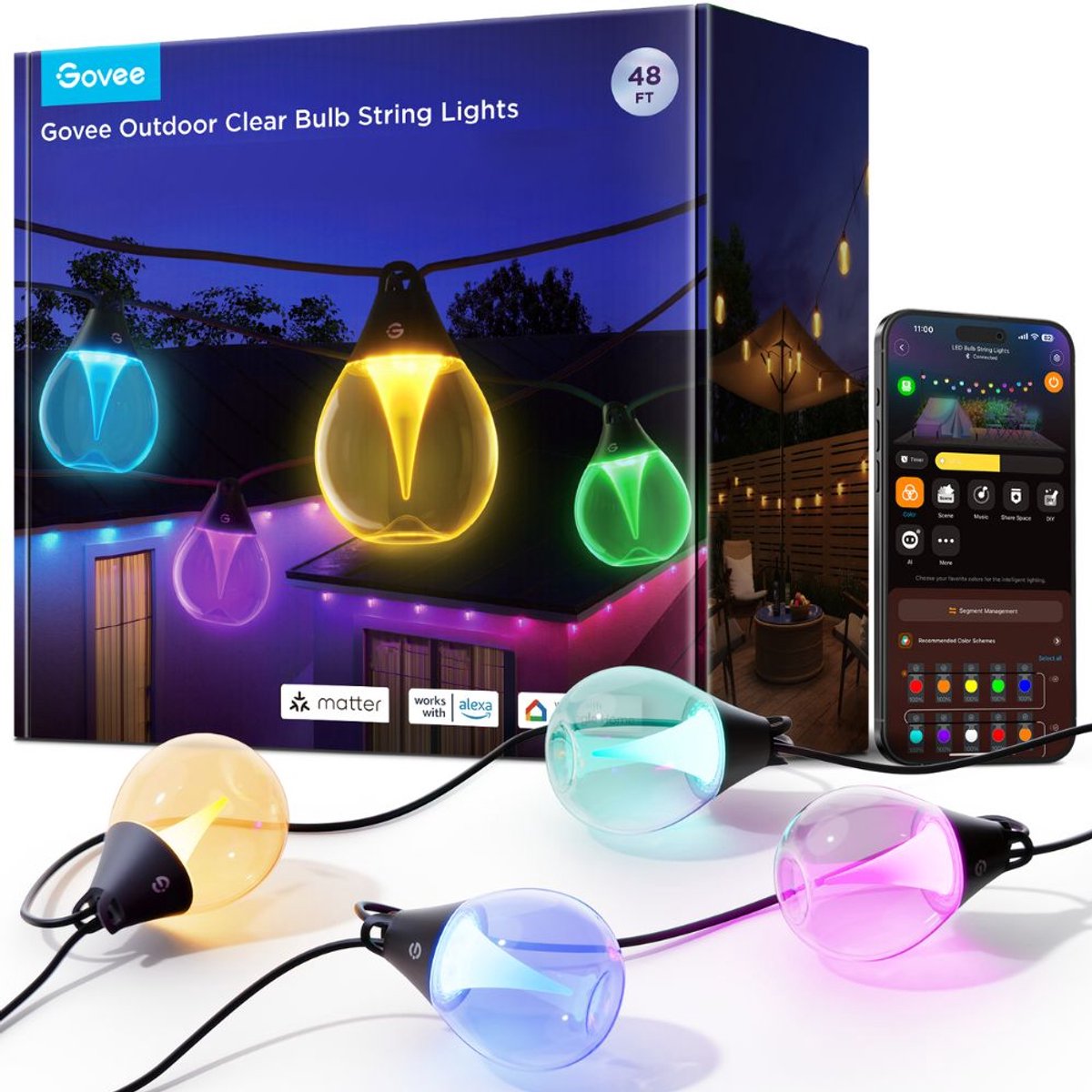 Govee Outdoor-Lichterkette mit klaren Glühbirnen, intelligente Außenbeleuchtung, RGBWW Matter