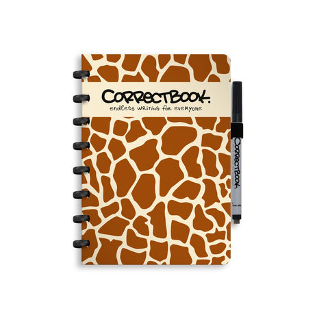 Correctbook a5 uitwisbaar notitieboek – curious giraffe – gelinieerd – herbruikbaar schrift – inclusief pen wisdoekje – aanvulbaar met extra pagina’s