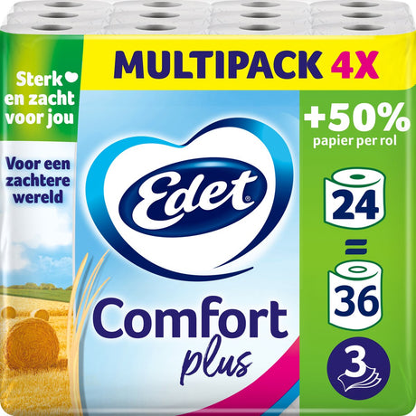 Edet Comfort Plus Toilettenpapier - 3-lagig - 24 Maxirollen = 36 Rollen
