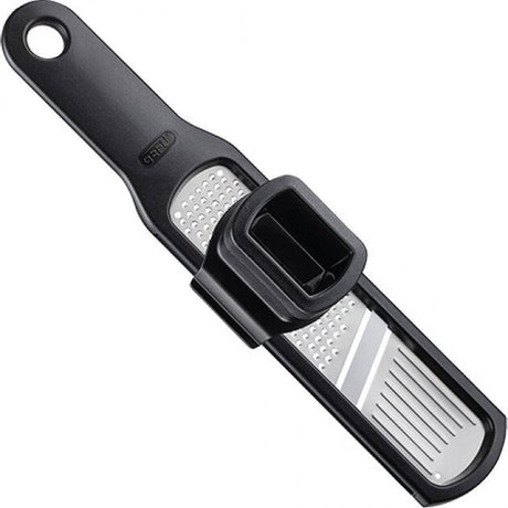 Gefu Knoblauchreibe und -hobel Rafino 23 cm – 2-in-1 – Edelstahl – inklusive Schrotthalter