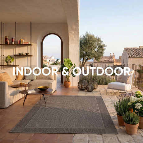 Sunday rugs – roman – vloerkleed – 200x290cm – grijs – vlakweef – binnen buiten – border design – uv-bestendig – vloerverwarmingsgeschikt – afspuitbaar met tuinslang – pluisvrij