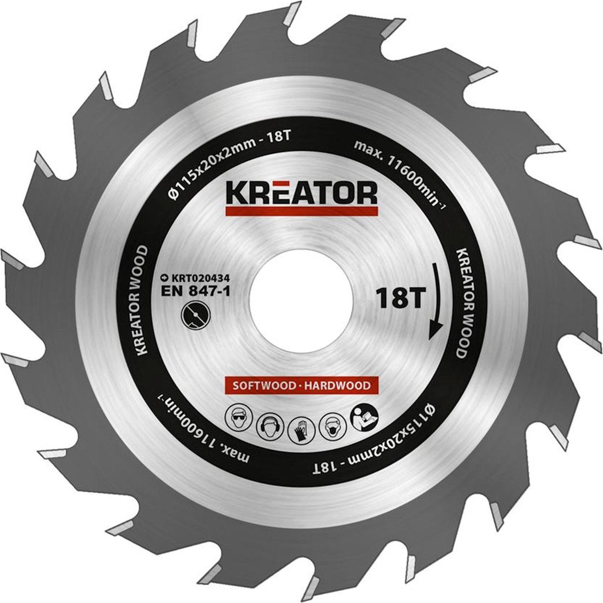 Kreator krt020434 Sägeblatt Holz – ø115 mm – 18 Z