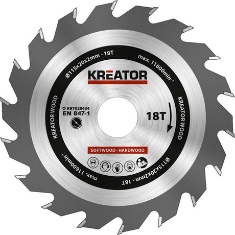 Kreator krt020434 Sägeblatt Holz – ø115 mm – 18 Z