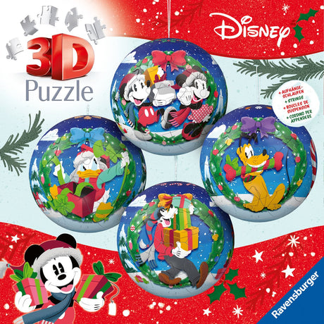Ravensburger disney kerstballen 3d puzzelset - 4 x 54 stukjes - mickey mouse vrienden - kerstdecoratie vanaf 6 jaar