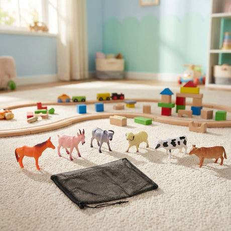 Eddy Toys Bauernhoftier-Spielset 6-teilig – Spielfiguren aus Kunststoff – inklusive Aufbewahrungstasche – Lern- und Fantasiespiel – 15 cm pro Tier – mehrfarbig