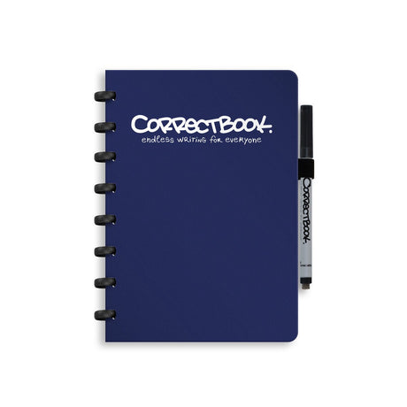 Correctbook a5 löschbares Notizbuch – wiederverwendbares Notizbuch – Mitternachtsblau – blanko – inklusive Stiftwischtuch – kann mit zusätzlichen Seiten ergänzt werden