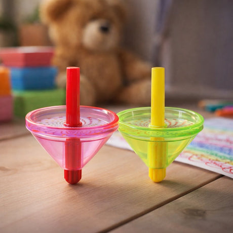 Eddy Toys Kreisel Kreisel – Set mit 2 Stück – aus Kunststoff – schön als Geschenk für Kinderpartys – Durchmesser 5,8 cm – mehrfarbig – klassisches Spielzeug für Kinder