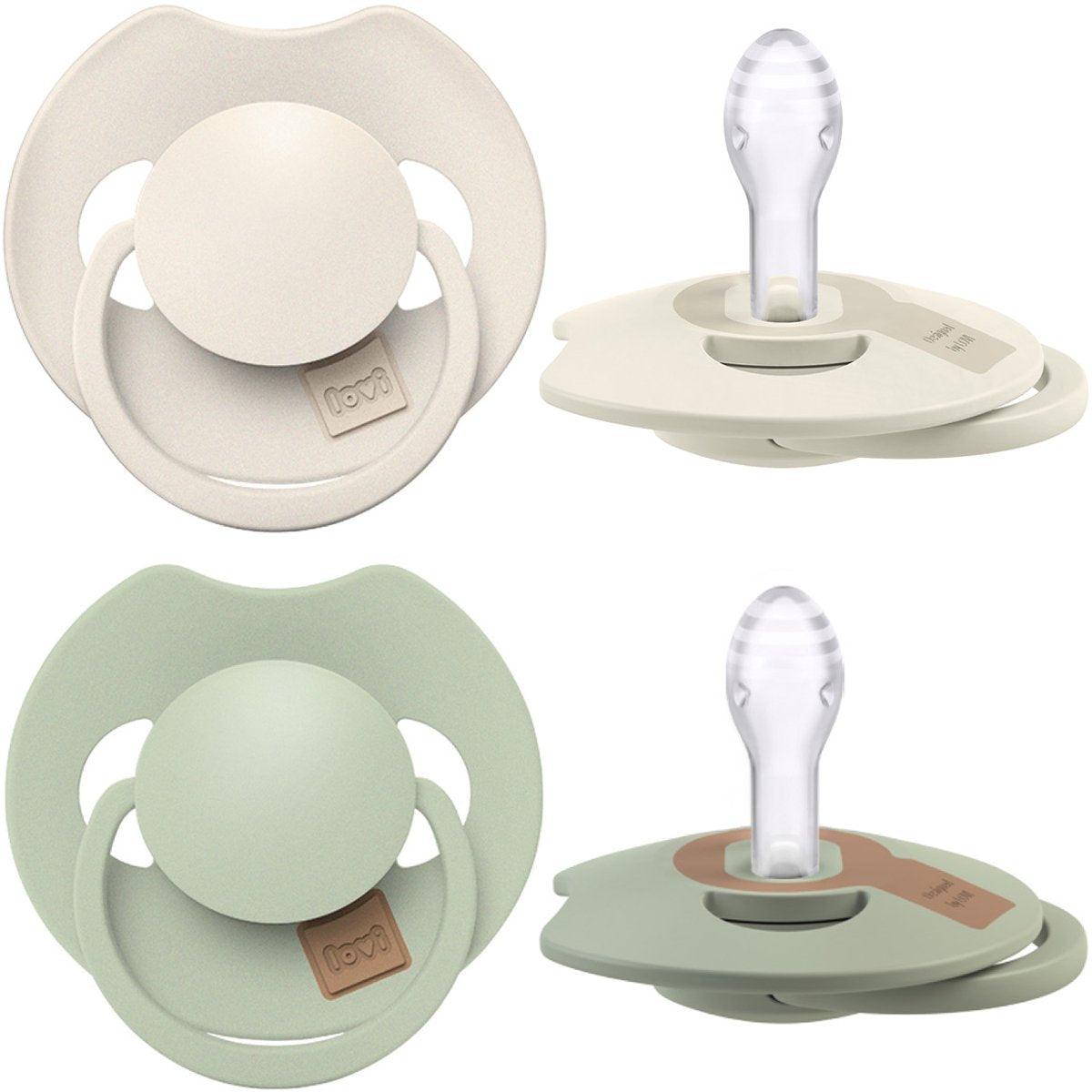 Difrax Lovi Schnuller Dynamic – Prime – 0 bis 6 Monate – Beige Hellgrün – 2 Stück