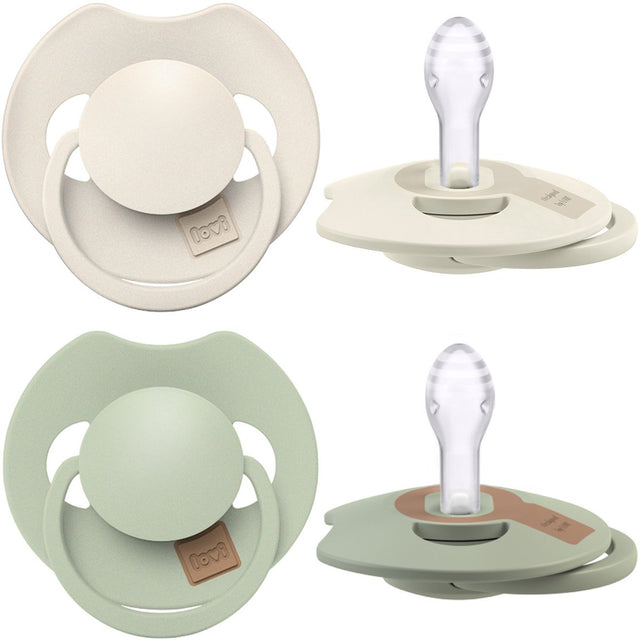 Difrax Lovi Schnuller Dynamic – Prime – 0 bis 6 Monate – Beige Hellgrün – 2 Stück