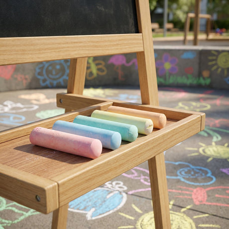 Eddy toys stoepkrijt 24 stuks - 30025 - 10,5x2,5x2,2 cm - krijt assorti kleuren met draagkoord - stoepkrijt voor buiten en straat - set in kartonnen doos
