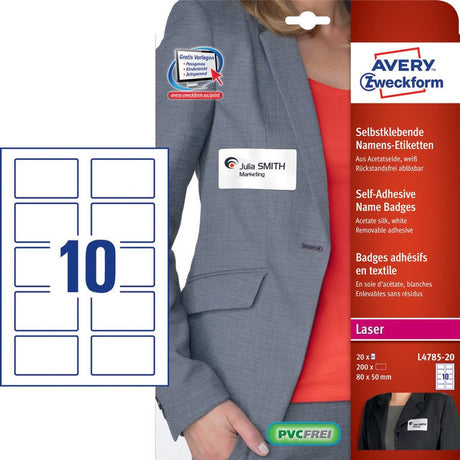 Avery zweckform avery-zweckform l4785-20 naametiketten 80 x 50 mm acetaatzijde wit 200 stuk(s) weer verwijderbaar laser (kleur), laser
