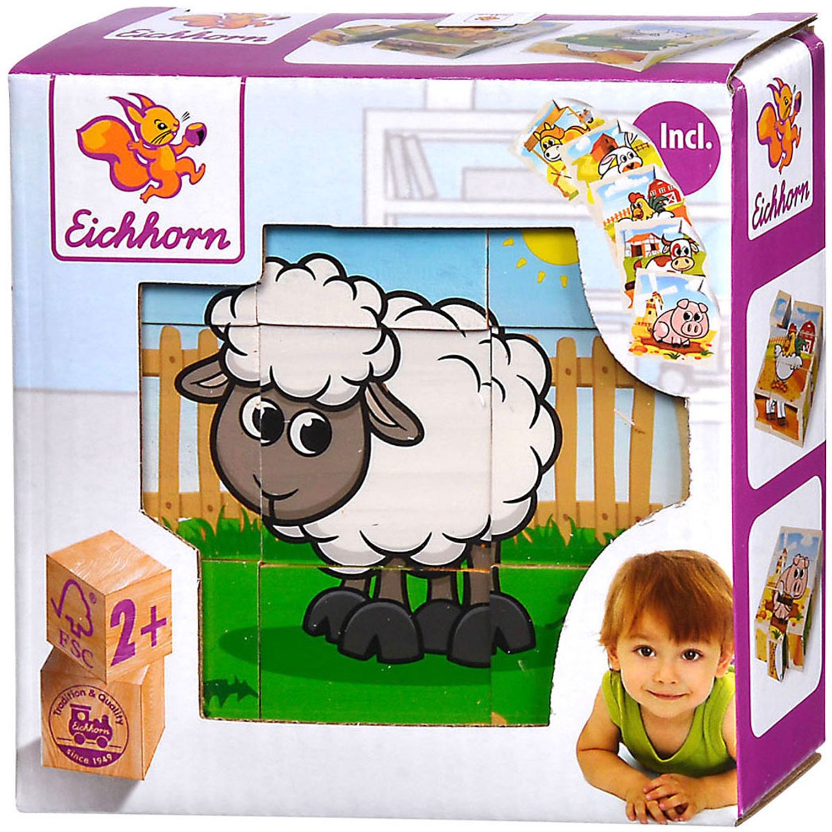 Eichhorn Holzblock-Puzzle Bauernhof FSC-zertifiziertes Spielzeug.