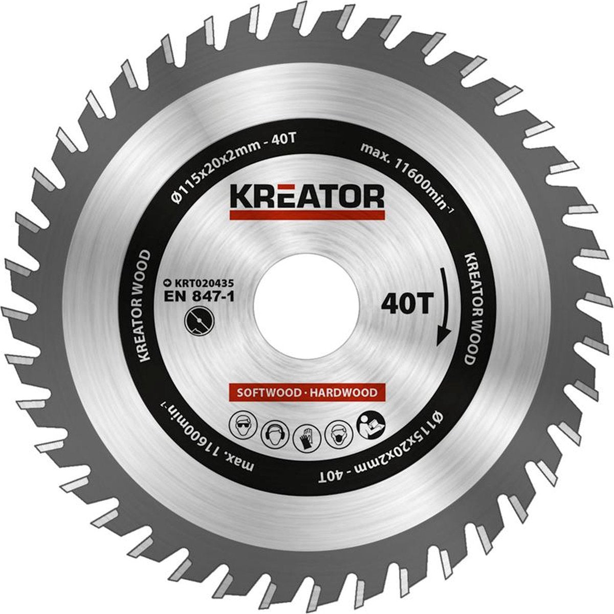 Kreator krt020435 Sägeblatt Holz – ø115 mm – 40 t