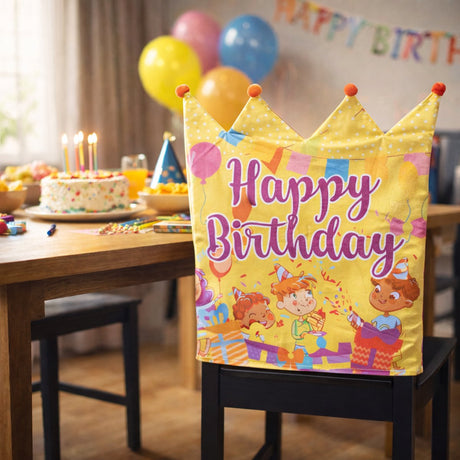 Eddy Toys festlicher Stuhlbezug mit Kronen-Design – Set mit 6 Stück – bunt – einfach zu platzieren – passend für Standardstühle – Größe 50 x 50 cm – für den Innenbereich