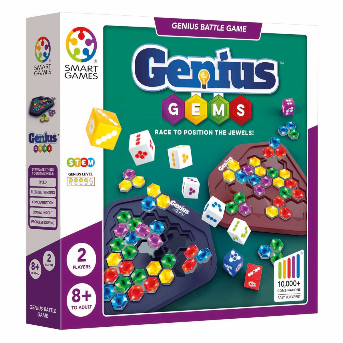 Smartgames Genius Gems – schnelles strategisches Denkspiel – mehr als 10.000 Edelsteinkombinationen – Solospiel Multiplayer – ab 8 Jahren