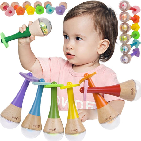 Klassische Regenbogen-Maracas aus Holz der Welt