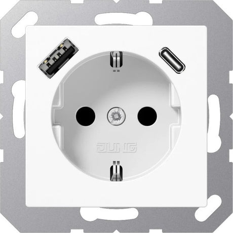 Jung wandcontactdoos met 2x usb lader (1x type a en 1x type c - a en as range - alpinewit - ral9016 - glans