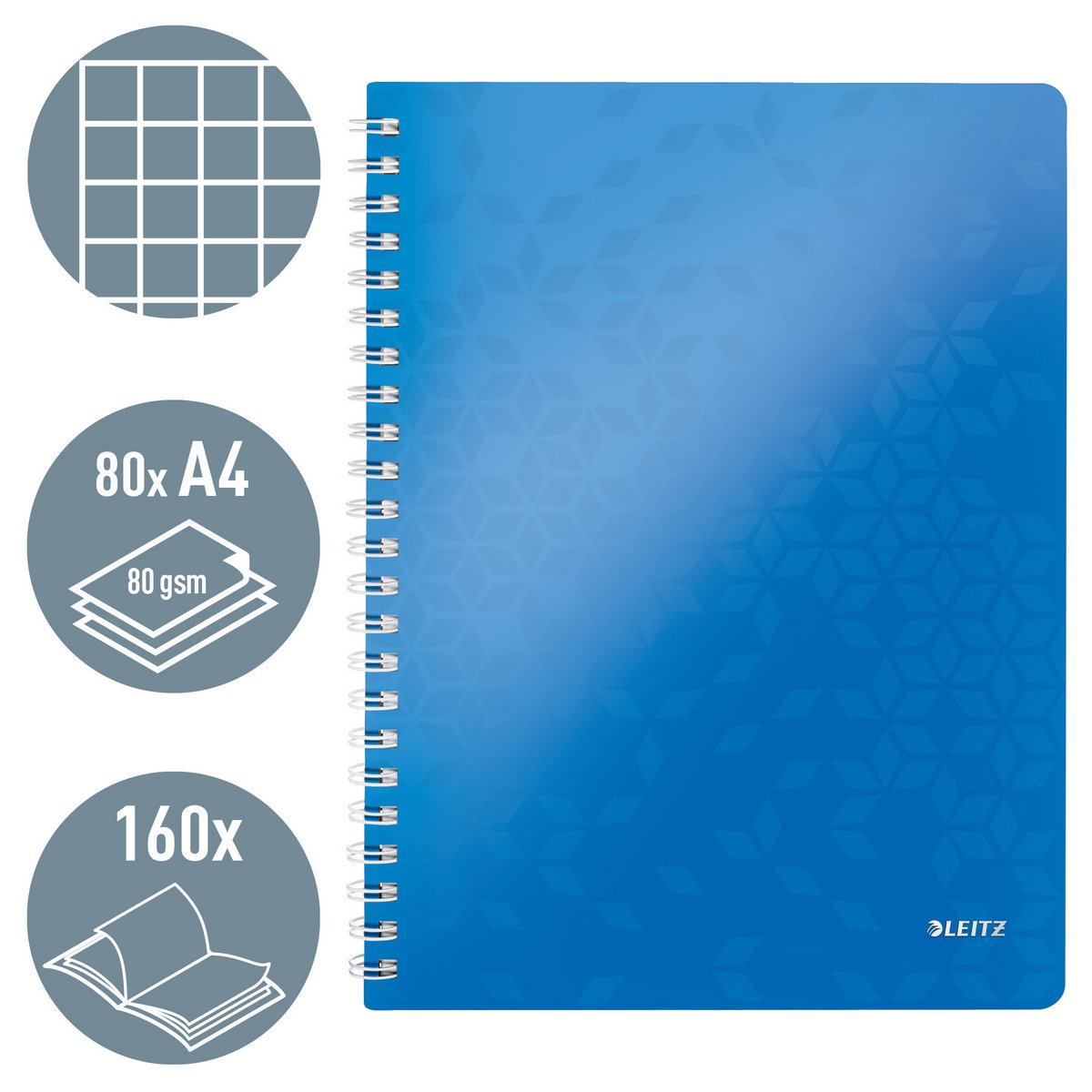Leitz Wow Notizbuch Größe 21 x 297 cm (A4) kariert 5 mm blau