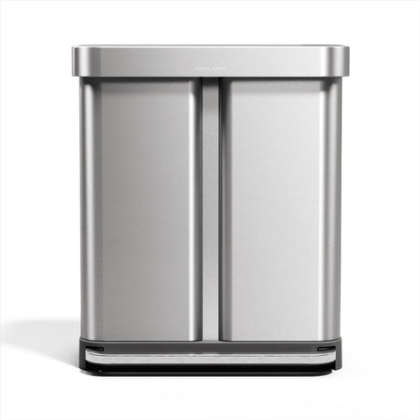 Simplehuman rechthoekige pedaalemmer van 58 liter - plastic deksel - met twee compartimenten (34 24) - met zakkenrand - geborsteld rvs
